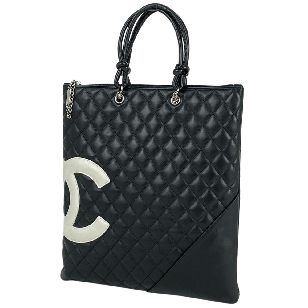 Chanel Cambon Flat Tote Bag Handbag Leather Black